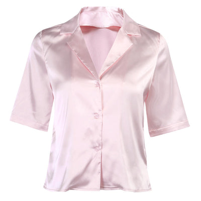 Blusa de Satén con Botones en Colores Sólidos - Estilo Europeo y Americano - Image 6