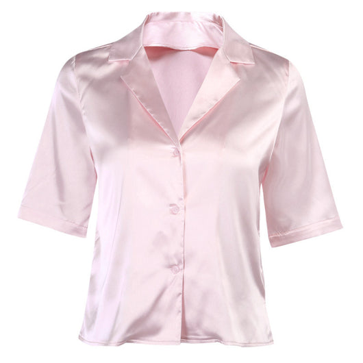 Blusa de Satén con Botones en Colores Sólidos - Estilo Europeo y Americano - Image 6