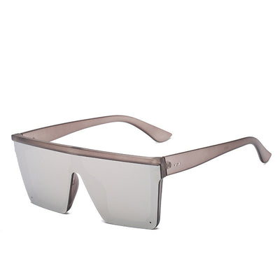 Oversized flat-top sunglasses with a brown tortoise shell frame and brown gradient lenses. - Image 23