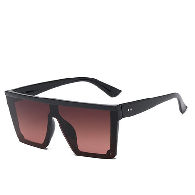 Oversized flat-top sunglasses with a brown tortoise shell frame and brown gradient lenses. - Image 22
