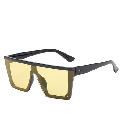 Oversized flat-top sunglasses with a brown tortoise shell frame and brown gradient lenses. - Image 27