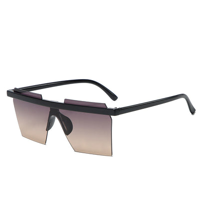 Black fashion one-piece trimmed sunglasses with mirrored rectangular lenses and a flat-top design. - Image 8
