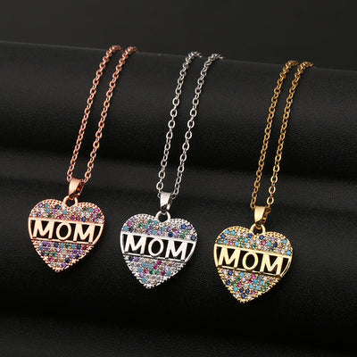 Collar Corazón de Circonita Cúbica Colorido para Mamá