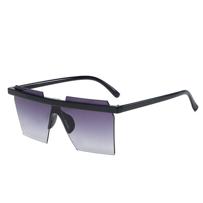Black fashion one-piece trimmed sunglasses with mirrored rectangular lenses and a flat-top design. - Image 5
