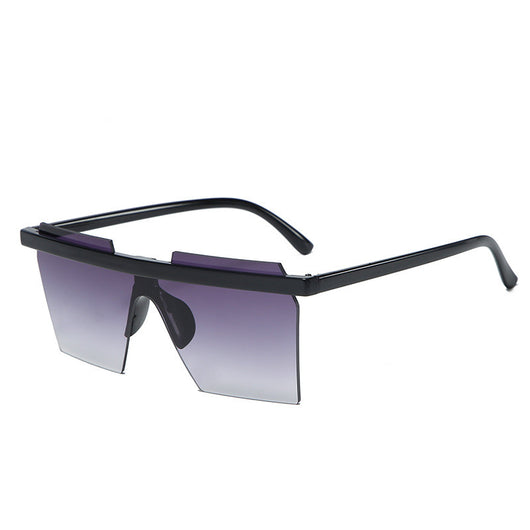 Black fashion one-piece trimmed sunglasses with mirrored rectangular lenses and a flat-top design. - Image 5