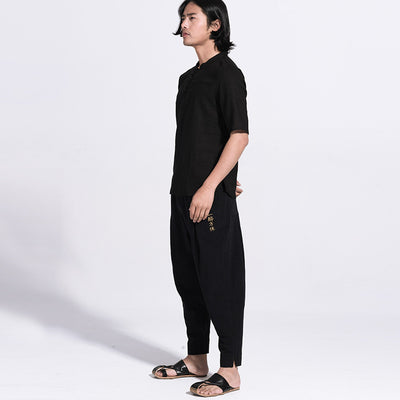 Pantalones de Lino con Bordado - Pantalón Casual Holgado para Hombre - Image 7