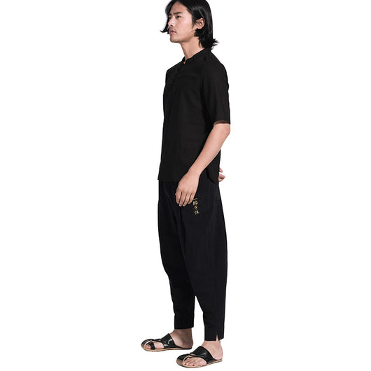 Pantalones de Lino con Bordado - Pantalón Casual Holgado para Hombre - Image 3