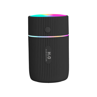 White cylindrical humidifier with ribbed texture, colorful LED lights, and a power button, ideal for home, office, or car. - Image 3