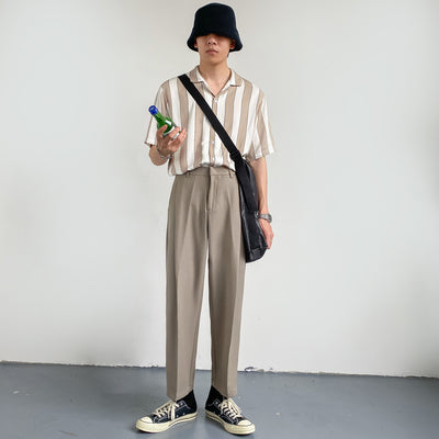 Camisa de Verano a Rayas en Tencel de Manga Corta para Hombre