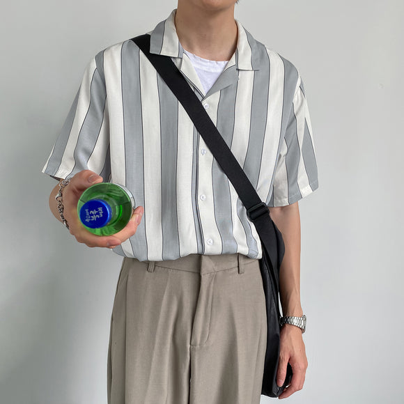 Camisa de Verano a Rayas en Tencel de Manga Corta para Hombre