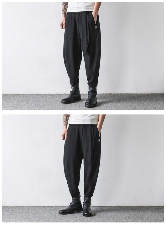 Pantalones Harlan de Algodón y Lino con Bordado y Pierna Ancha para Hombre - Image 9