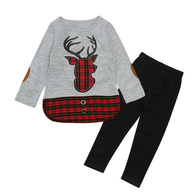 Conjunto Infantil Dos Piezas: Blusa Roja con Patrón de Alce y Pantalón Cuadros - Image 11