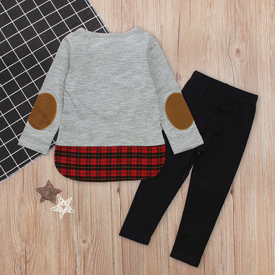 Conjunto Infantil Dos Piezas: Blusa Roja con Patrón de Alce y Pantalón Cuadros - Image 3