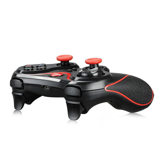 Back view of a black GEN GAME S3 wireless controller with ergonomic grips and red accents, on a white background. - Image 9
