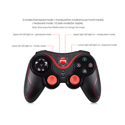 Back view of a black GEN GAME S3 wireless controller with ergonomic grips and red accents, on a white background. - Image 2