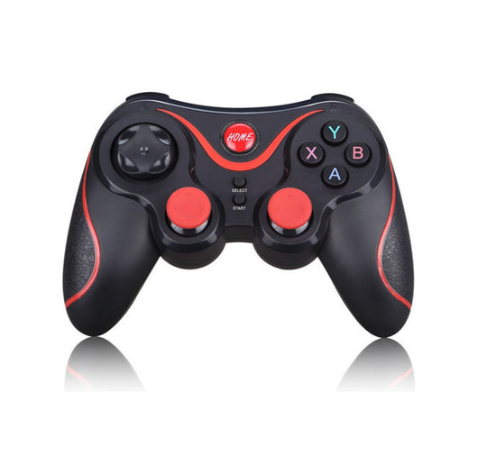 Back view of a black GEN GAME S3 wireless controller with ergonomic grips and red accents, on a white background.