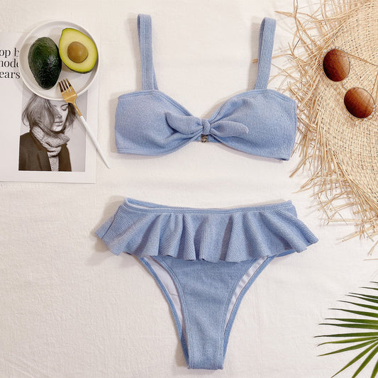 Bikini de Tela Acanalada con Volantes para Mujer