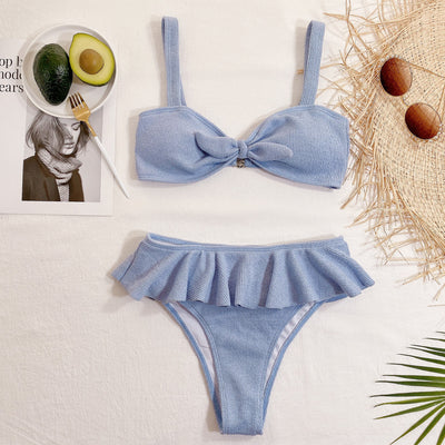 Bikini de Tela Acanalada con Volantes para Mujer