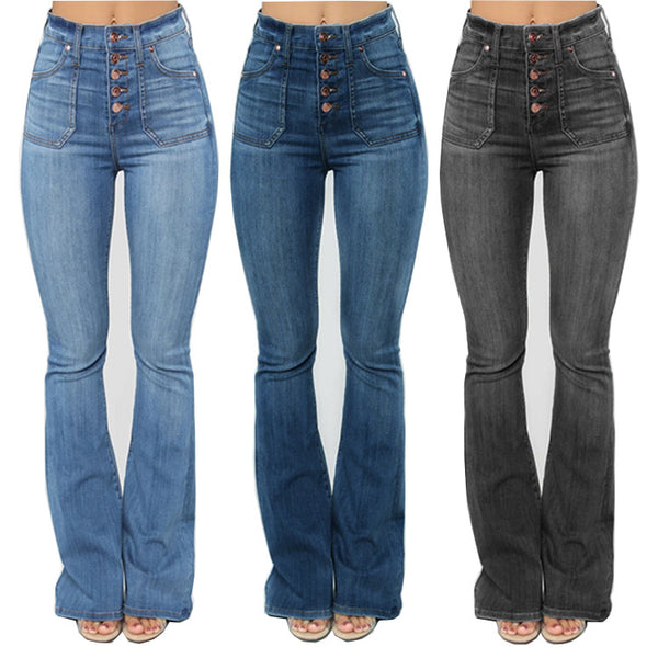 Pantalones Vaqueros Ajustados para Mujer con Bolsillos Parche y Botones