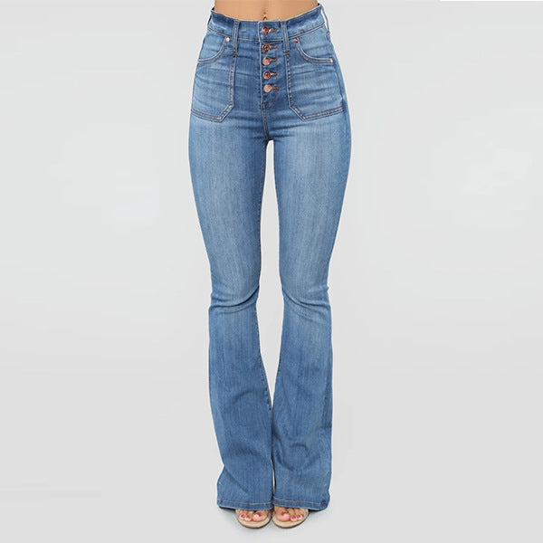 Pantalones Vaqueros Ajustados para Mujer con Bolsillos Parche y Botones