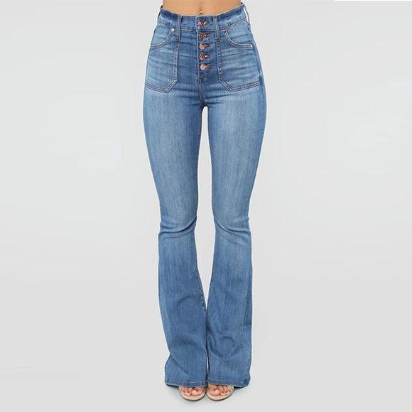 Pantalones Vaqueros Ajustados para Mujer con Bolsillos Parche y Botones