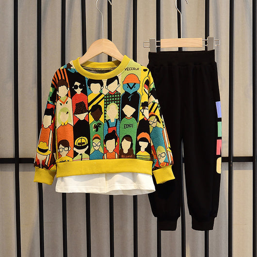 Conjunto Infantil Otoño Niño Estilo Coreano Casual con Diseño Cartoon