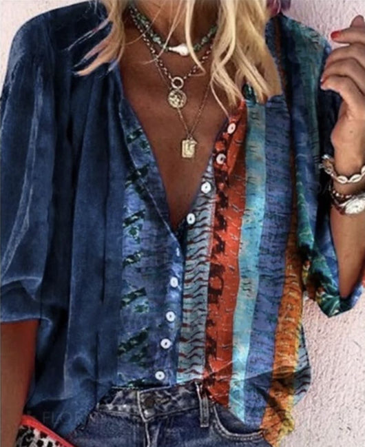 Camisa Estampada de Manga Larga con Cuello en V para Mujer - Image 7