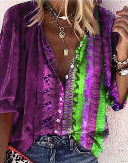 Camisa Estampada de Manga Larga con Cuello en V para Mujer - Image 8
