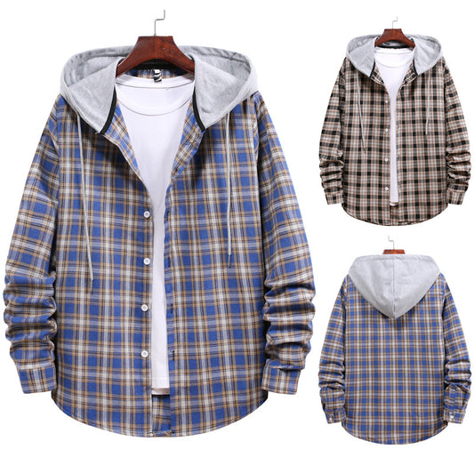 Camisa a Cuadros con Capucha para Parejas - Manga Larga Hombre