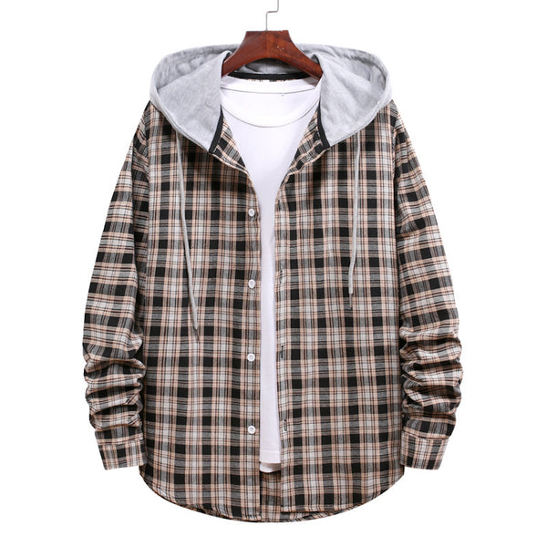 Camisa a Cuadros con Capucha para Parejas - Manga Larga Hombre