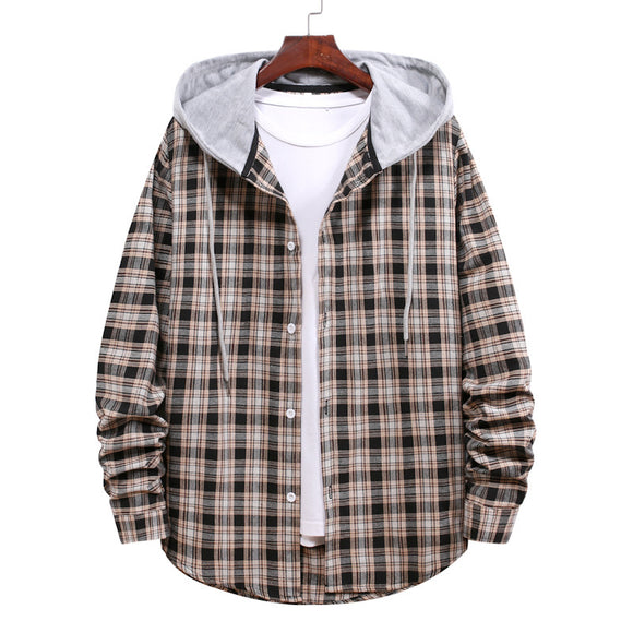 Camisa a Cuadros con Capucha para Parejas - Manga Larga Hombre