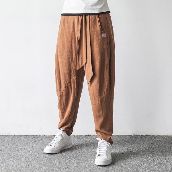 Pantalones Harlan de Algodón y Lino con Bordado y Pierna Ancha para Hombre