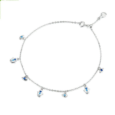 Pulsera Tobillera de Plata con Ojo Azul y Palma Protectora - Image 7