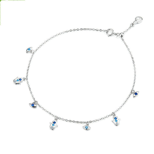 Pulsera Tobillera de Plata con Ojo Azul y Palma Protectora - Image 7