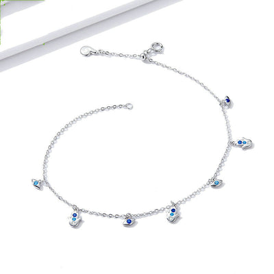 Pulsera Tobillera de Plata con Ojo Azul y Palma Protectora - Image 9