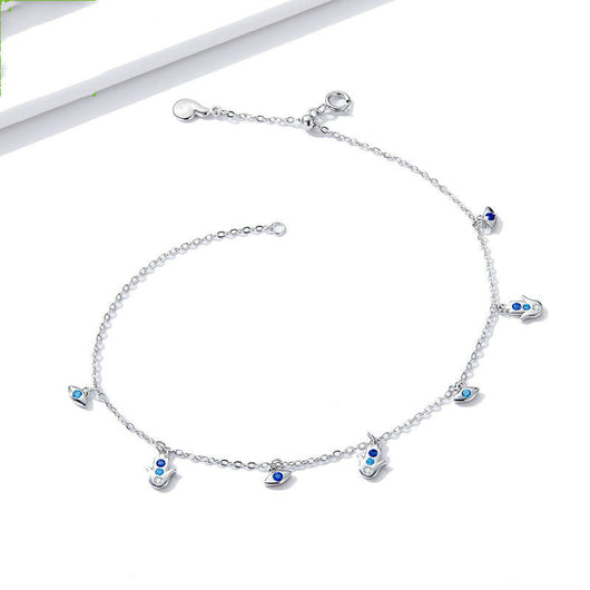 Pulsera Tobillera de Plata con Ojo Azul y Palma Protectora - Image 4