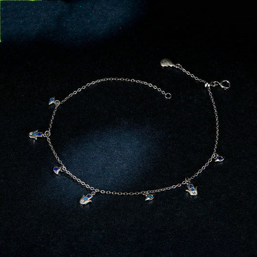 Pulsera Tobillera de Plata con Ojo Azul y Palma Protectora - Image 5