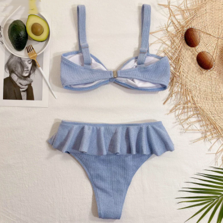 Bikini de Tela Acanalada con Volantes para Mujer - Image 5