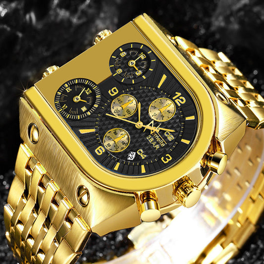 Reloj Multifuncional Hombre Calendario Espiral Acero Inoxidable Cuarzo Resistente al Agua