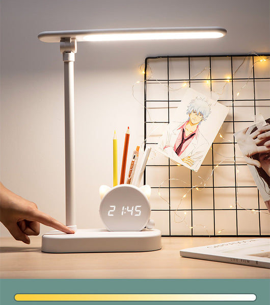 Lámpara LED de Escritorio con Protección Ocular, Reloj, Cargador USB y Soporte para Bolígrafos - Image 12