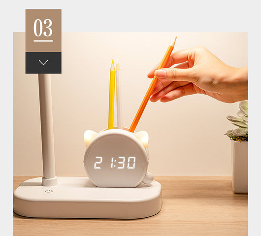 Lámpara LED de Escritorio con Protección Ocular, Reloj, Cargador USB y Soporte para Bolígrafos - Image 16