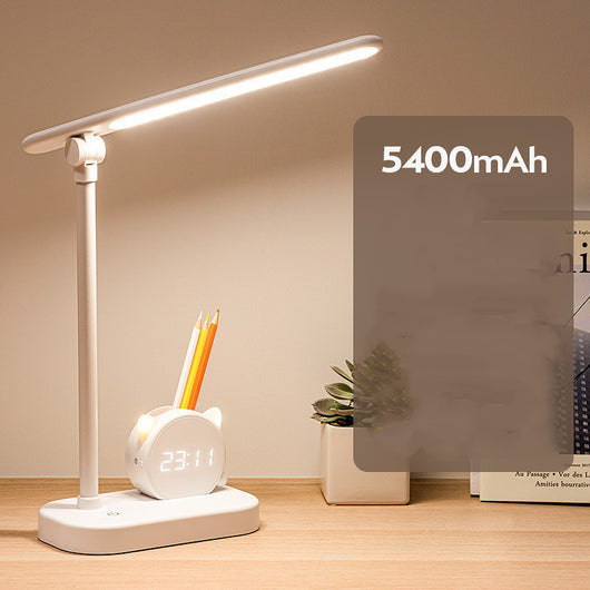 Lámpara LED de Escritorio con Protección Ocular, Reloj, Cargador USB y Soporte para Bolígrafos - Image 4