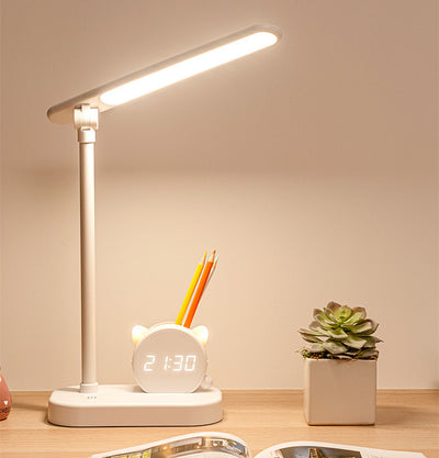 Lámpara LED de Escritorio con Protección Ocular, Reloj, Cargador USB y Soporte para Bolígrafos - Image 6