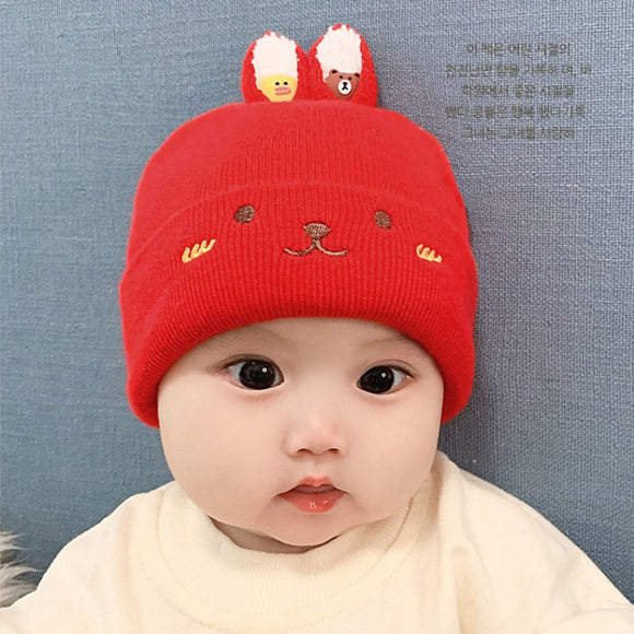 Gorro Tejido Infantil con Orejas de Conejo