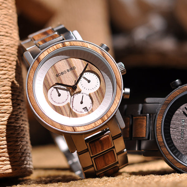 Reloj de Cuarzo con Caja de Madera Natural
