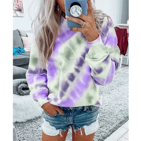 Blusa Holgada Tie-Dye Manga Larga Cuello Redondo