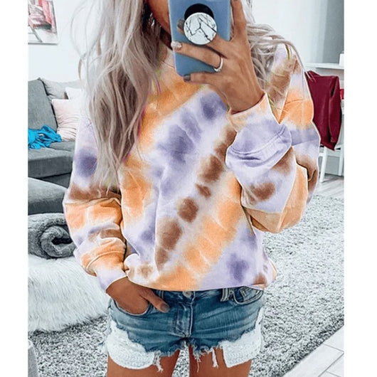 Blusa Holgada Tie-Dye Manga Larga Cuello Redondo - Image 9