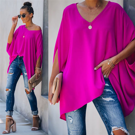 Camiseta Suelta con Cuello en V para Mujer - Estilo Europeo y Americano - Image 30