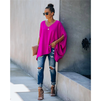 Camiseta Suelta con Cuello en V para Mujer - Estilo Europeo y Americano - Image 5