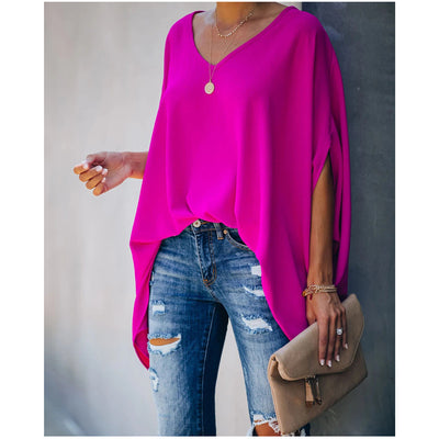 Camiseta Suelta con Cuello en V para Mujer - Estilo Europeo y Americano - Image 3